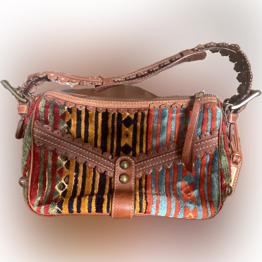 Rare Isabel Fiore beaded leather and velvet handbag